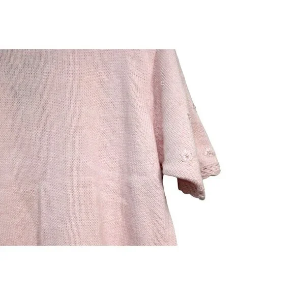 Vintage Cardigan Sweater Size L. Pink Embroidered Beaded Floral Knit - Picture 12 of 13